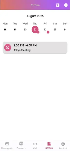 Pocket Receptionist Android app screenshot showing monthly call count and spend tracking